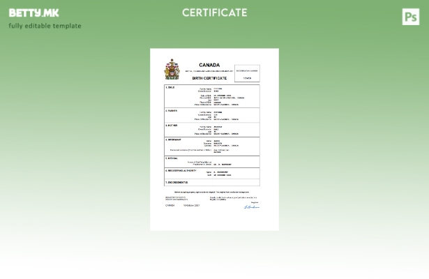 модерен стил Канада извод од матична книга на родените Шаблон за Word и PDF